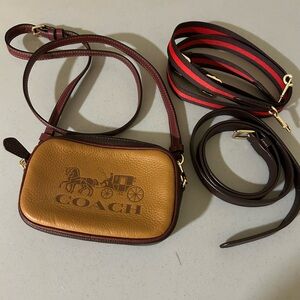 Coach Tan and Brown Crossbody Bag with 3 Straps